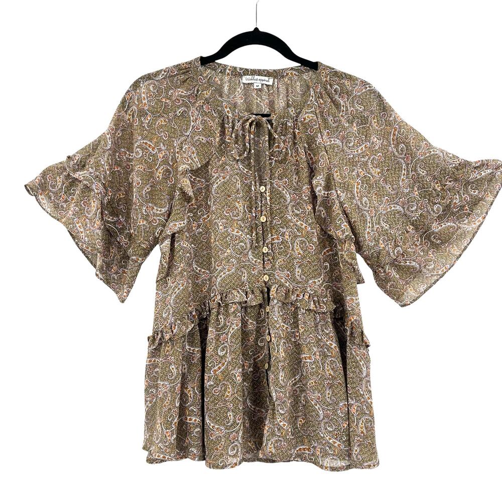 Wishlist Apparel Boho Womens Top Sz M Festival Chiffon Romantic Paisley Ruffle